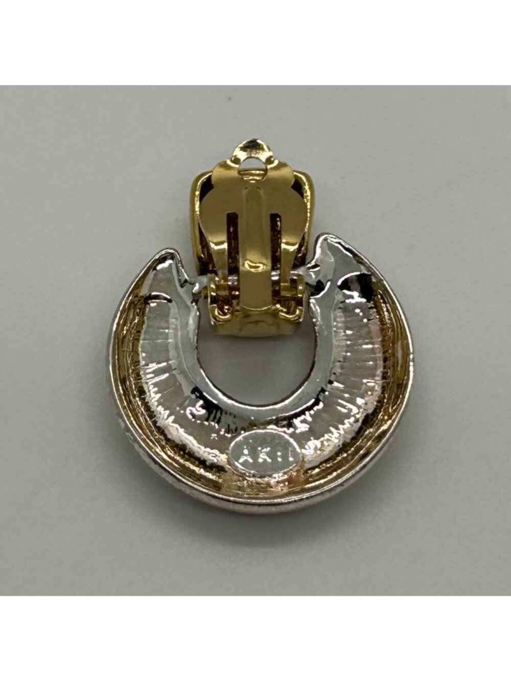 Anne Klein II Clip-On Earrings  Silver & Gold Tone Y2K Door Knockers Vintage - Picture 6 of 13